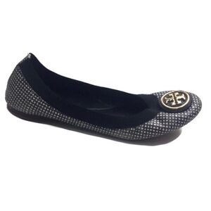 Tory Burch Caroline 2 Tidal Grid Double T Medallion Ballet Flats Size 7.5